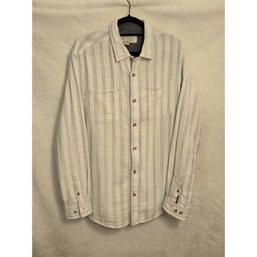 Carbon 2‎ Cobalt Men's Large Cotton White Gray Long Sleeve Button Front Shirt